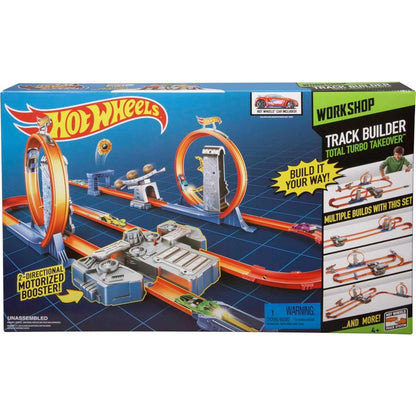Hot Wheels Toy Car Track Set, Track Builder Playset Total Turbo Takeover with 1:64 Scale Vehicle, Motorized Booster & Multiple Configurations