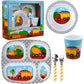 Bentology 5-Piece Construction Theme Mealtime Set - Includes Plate, Bowl, Utensils, and Glass - Dishwasher Safe, BPA Free, Cute Compartment Dish for Easy Self-Feeding