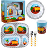Bentology 5-Piece Construction Theme Mealtime Set - Includes Plate, Bowl, Utensils, and Glass - Dishwasher Safe, BPA Free, Cute Compartment Dish for Easy Self-Feeding - Construction