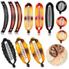 Chuangdi 12 Pcs Banana Hair Clips for Women Classic Clincher Double Combs Large Fishtail Hair Clip Banana Ponytail Holder, 4 Styles(Tortoiseshell Color, White, Clear, Black) - Black, Yellow Tortoiseshell, Red Tortoiseshell, Dark Coffee
