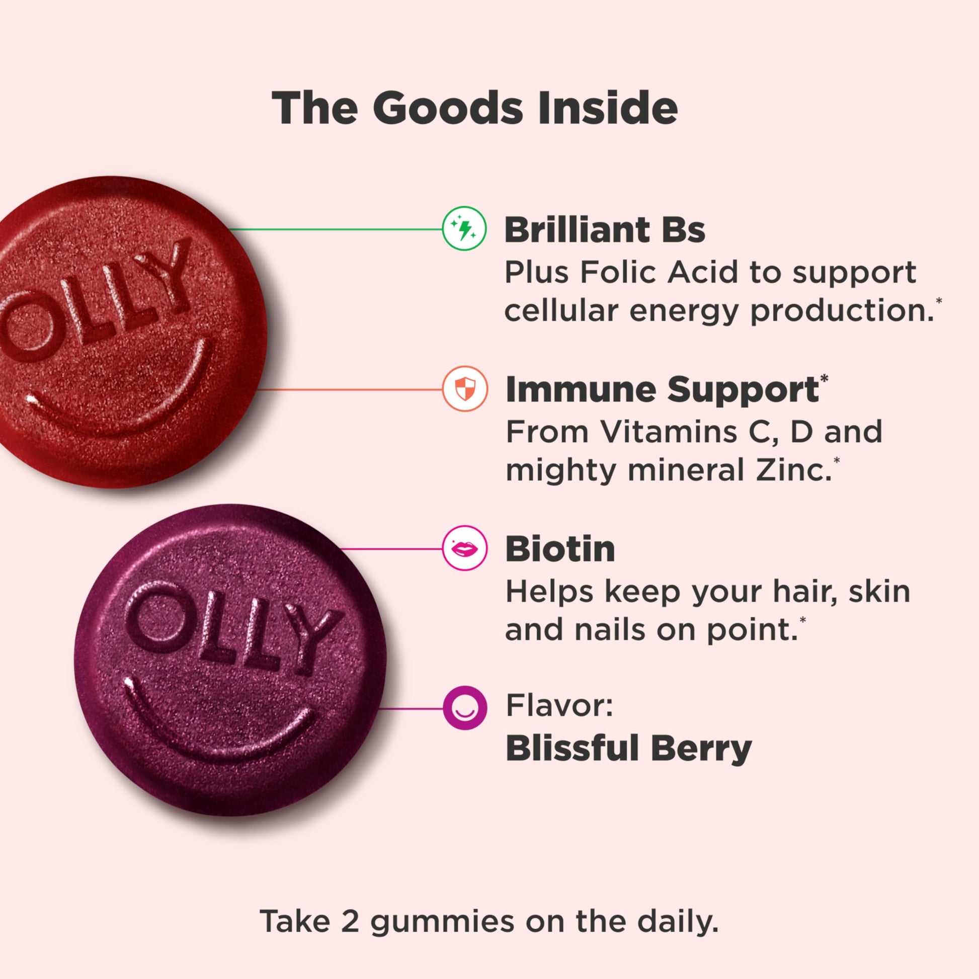 Buy now OLLY Women's Daily Multivitamin Gummy, Vitamins A, D, C, E, Biotin, Folic Acid, Adult Chewable Vitamin, Berry Flavor, 65 Day Supply - 130 Count at indiglob india