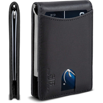 SERMAN BRANDS RFID Blocking Slim Bifold Genuine Leather Minimalist Front Pocket Wallets for Men with Money Clip Thin Gift