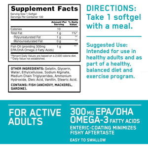 Optimum Nutrition Omega 3 Fish Oil, 300MG, Brain Support Supplement