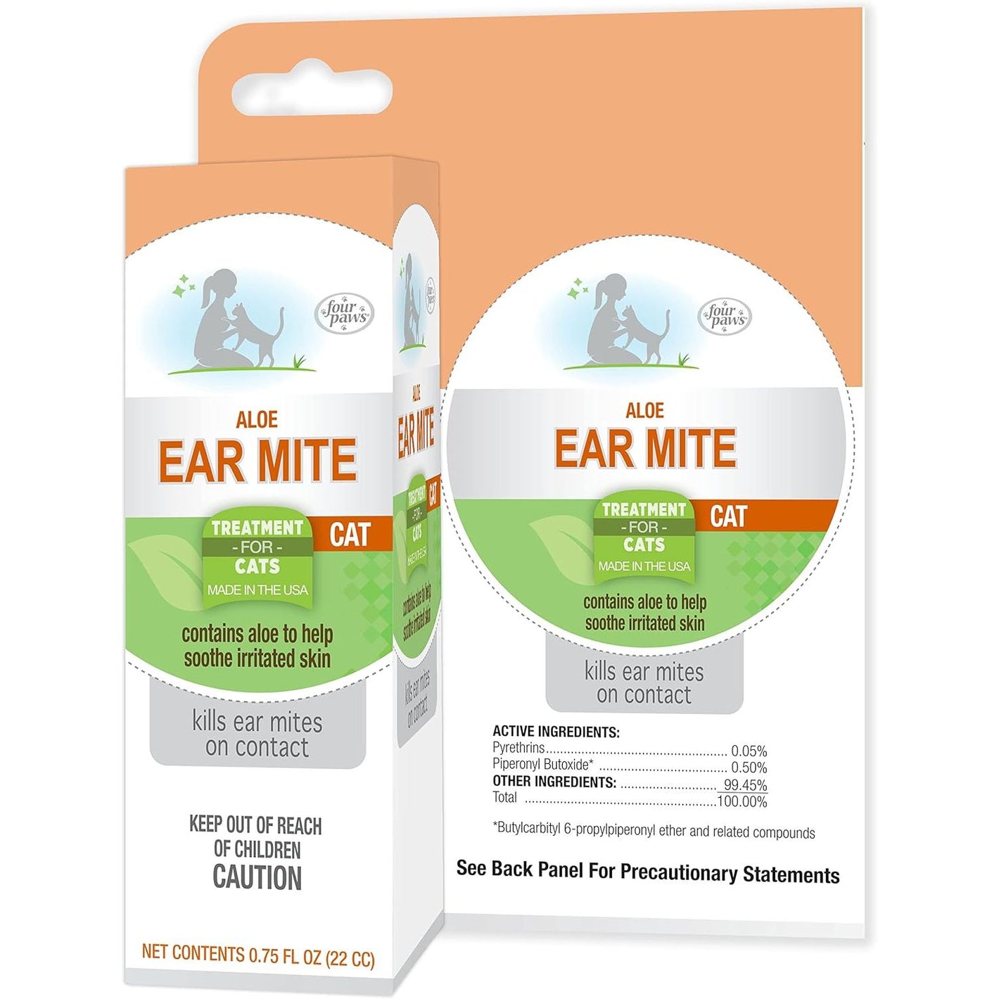 Four Paws Healthy Promise Soothing Aloe Ear Mite Remedy Solution for Cats, Odor Reducing & Itch Relief, 0.75 Fl. Oz.