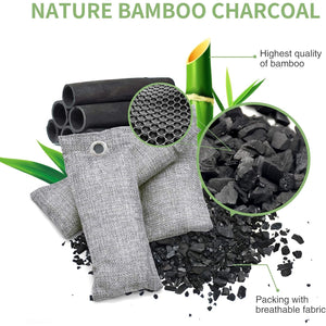 12 Pack Bamboo Air Purifying Bag, Activated Charcoal Bags Odor Absorber, Moisture Absorber, Natural Car Air Freshener, Shoe Deodorizer, Odor Eliminators For Home, Pet, Closet (6x50g, 6x150g)