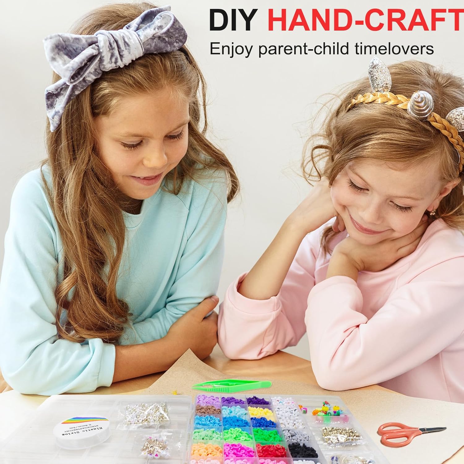 Buy now Redtwo 6200 Pcs Clay Beads Bracelet Making Kit, Flat Round Polymer Heishi Friendship Bracelet Jewelry Kit with Charms and Elastic Strings for Girls 8-12 Gifts for Kids at indiglob india