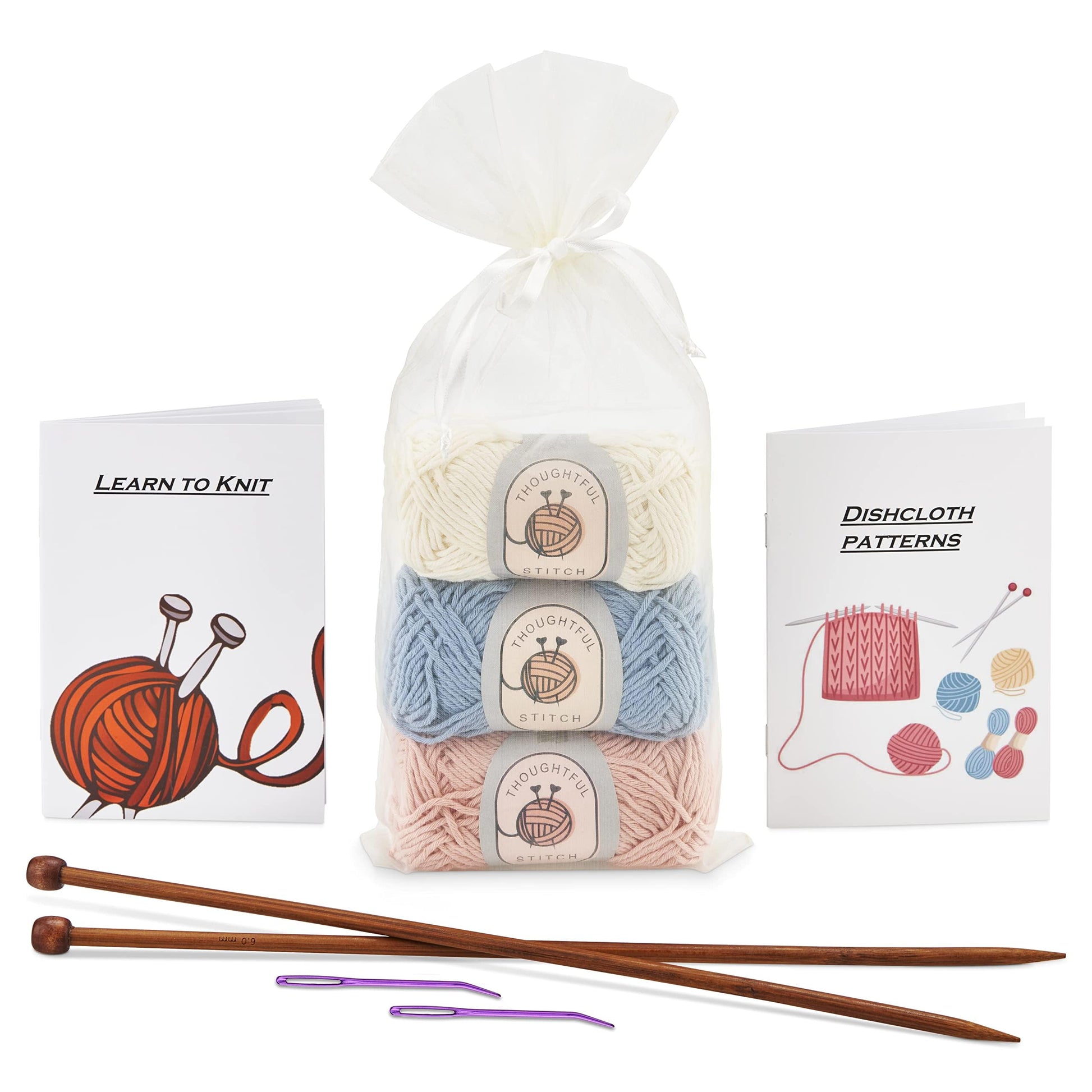 Buy now Thoughtful Stitch Knitting Kit for Beginners Adults & Kid Friendly- Complete Knitting Kit - Learn to Knit Yarn Set with Tutorial Book for Adult Hobbies - 100% Cotton Wool & Bamboo Knitting Needle at indiglob india