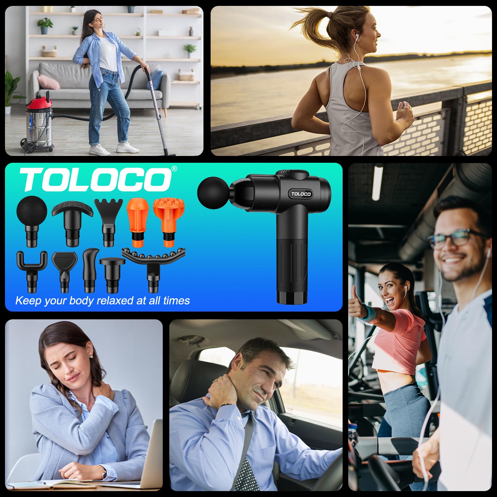 Buy now TOLOCO Massage Gun, Deep Tissue Back Massage for Athletes for Pain Relief, Percussion Massager with 10 Massages Heads & Silent Brushless Motor, Valentines Day Gifts for Him Her, Black at indiglob india