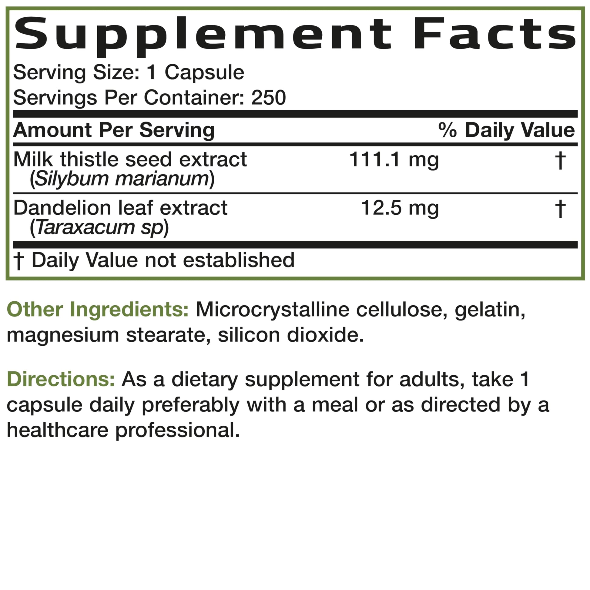 Buy now Bronson Milk Thistle Silymarin Marianum & Dandelion Extract Liver Health Support, Antioxidant Support, Detox, 250 Capsules at indiglob india