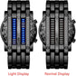 Binary Matrix Blue LED Digital Watch Mens Classic Creative Fashion Black Plated Wrist Watches