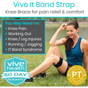 Vive IT Band Strap - Iliotibial Band Compression Wrap - Outside of Knee Pain, Hip, Thigh & ITB Syndrome Support - Neoprene Brace for Running and Exercise - Athletic Stabilizer for Men, Women
