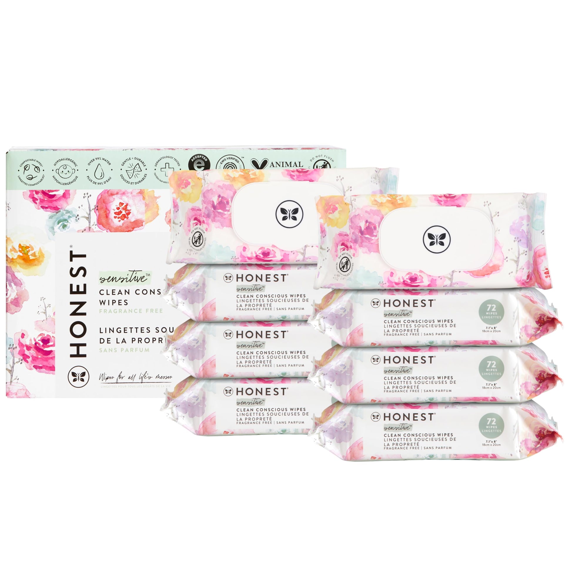 Buy now The Honest Company Hypoallergenic Multi-Use Baby Wipes for Sensitive Baby Skin Rainbow 60 Count Rose Blossom 72 Count (Pack of 8) at indiglob india