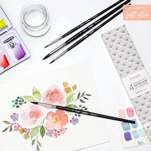 ARTEGRIA Watercolor Brush Set, 4 Professional Pointed Round Soft Synthetic Squirrel Paint Brushes, Sizes # 2, 4, 6, 8 - My Store
