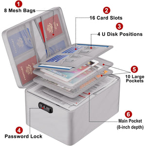 ENGPOW Large Document Organizer with Lock (15" x 11" x 8"), 4-Layer Fireproof ＆ Water-Resistant Safe Bag File Organizer Storage for Important Documents, Certificates, Laptop, Passports, Silver