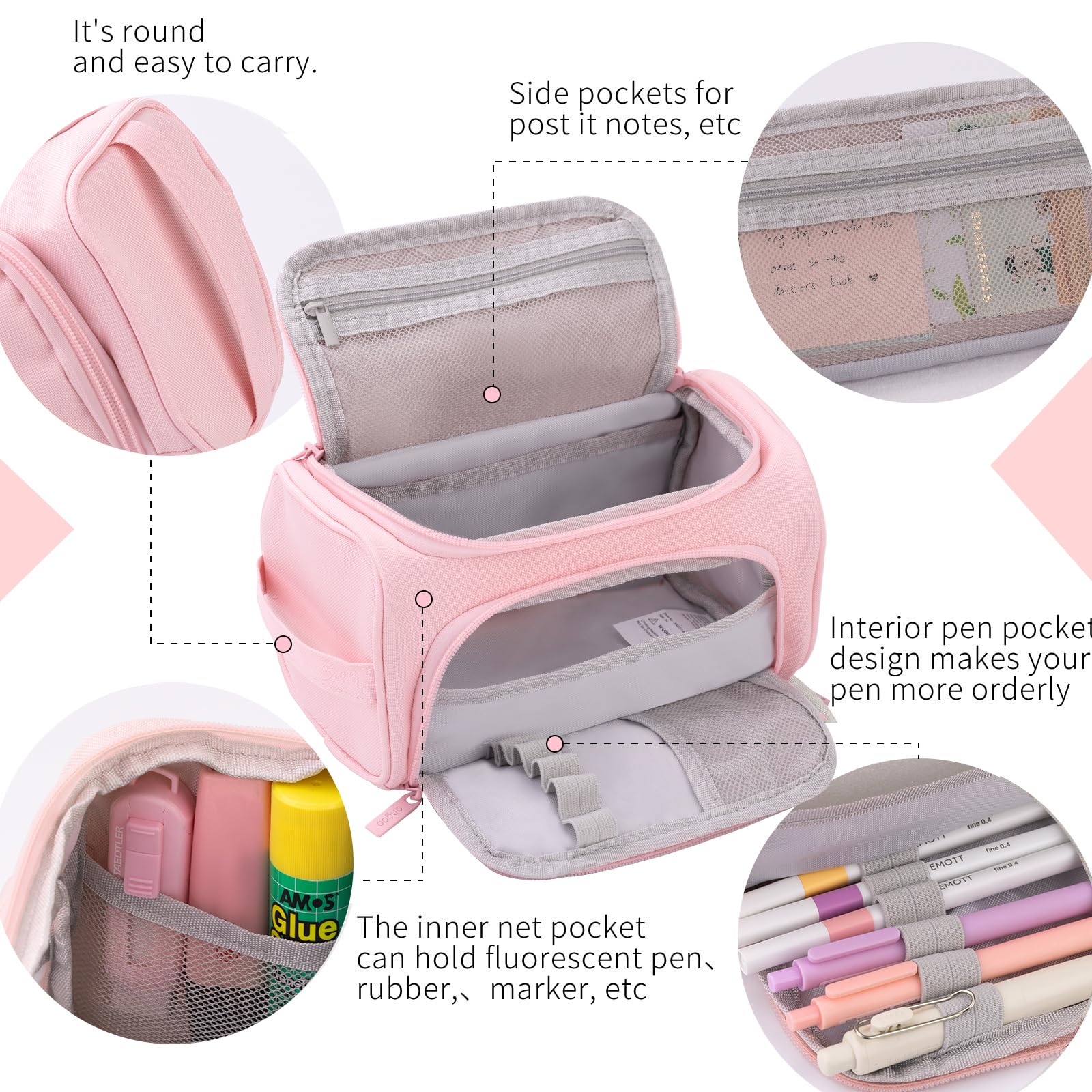 Buy now HVOMO Big Capacity Pencil Case High Large Storage Pouch Marker Pen Case Travel Simple Stationery Bag School College Office Organizer for Teens Girls Adults Student（Pink） at indiglob india