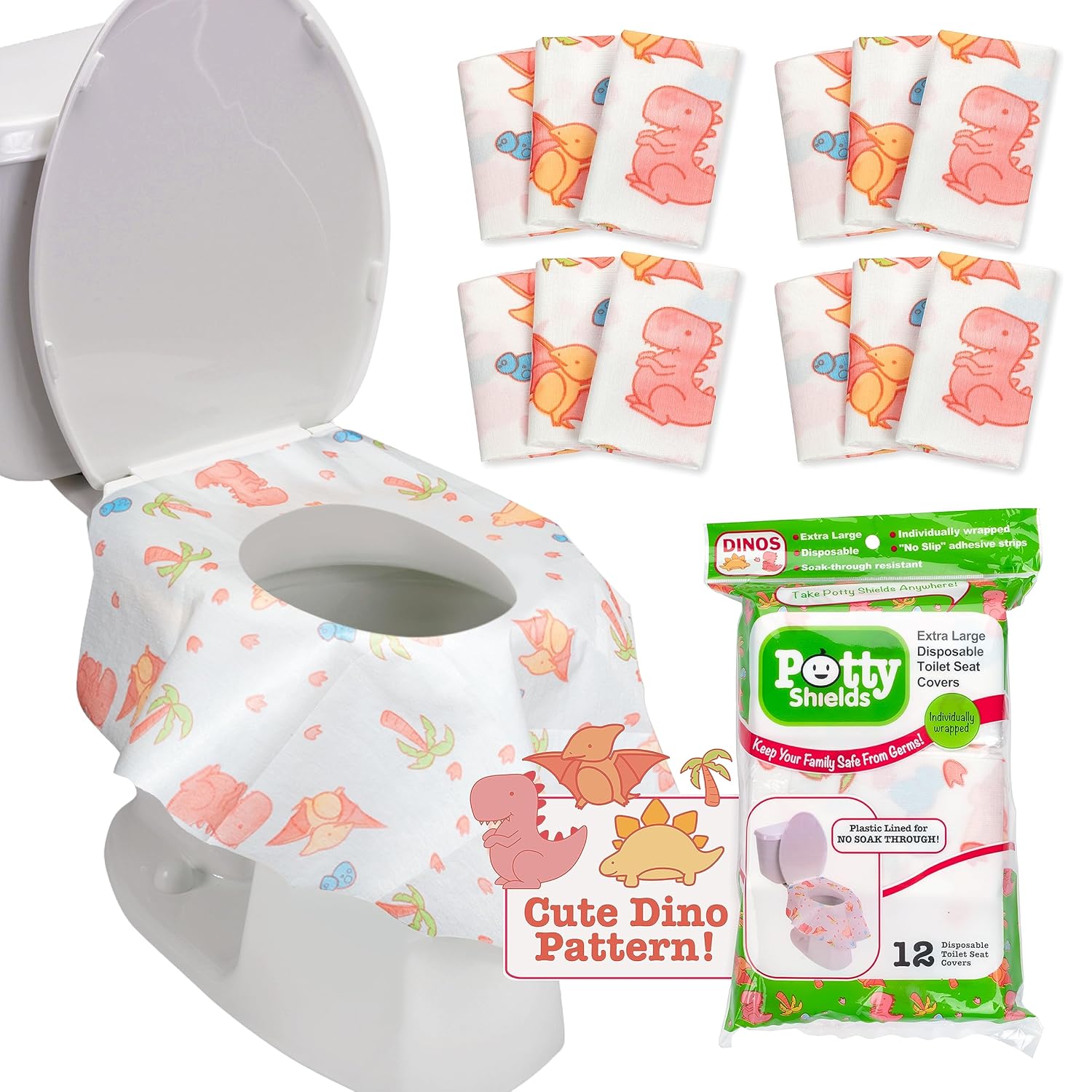 Buy now Toilet Seat Covers Disposable (12 Pack, Sports) - XL Waterproof Toilet Cover for Toddlers, Kids & Adults - Portable & Individually Wrapped for Travel, Potty Training & Public Restrooms 12 Pack Dinosaurs at indiglob india