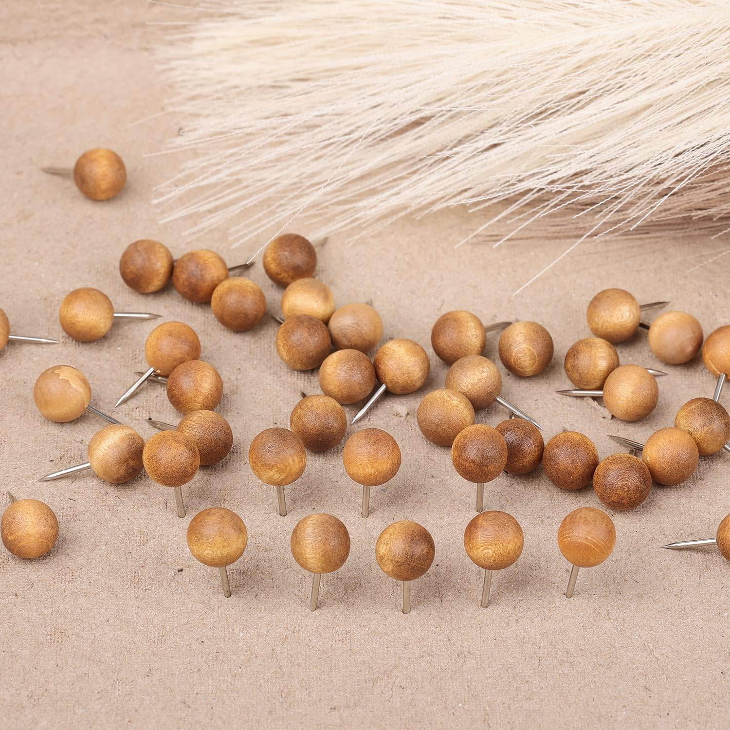 100pcs Wooden Push Pins, Natural Wood Push Pins Round Head Thumb Tacks for Cork Board Bulletin Board Map Wall Calendar Photo Office Supplies (Dark Brown) - My Store