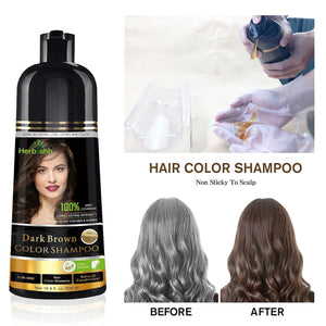 Herbishh Hair Color Shampoo - Magic Dye for Gray Hair, Lasting Color in Minutes - 500 Ml, 3-In-1, Ammonia-Free (Dark Brown)