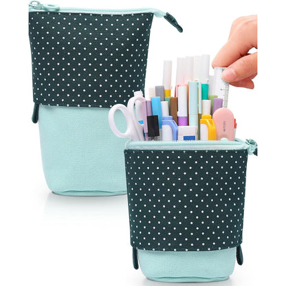 Sooez Standing Pencil Case, Cute Stand up Pencil Pouch, Telescopic Pen Pouch, Portable Pencil Holder, Kawaii Stand up Pencil Case, Spacious Pencil Pouch Bag for School Office Supplies, Beige Panda