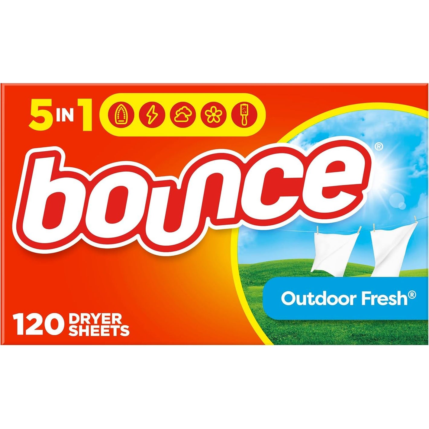 Bounce Dryer Sheets Laundry Fabric Softener, Outdoor Fresh Scent, 120 Count