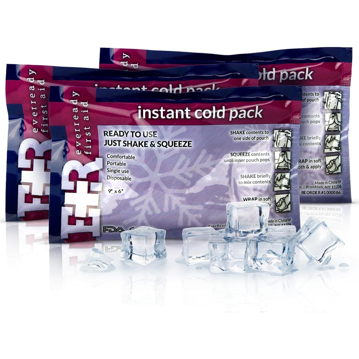 Ever Ready First Aid Disposable Cold Compress – Instant Ice Pack for Injuries, Swelling & Pain Relief – 4.5" x 7" – FSA/HSA Eligible – 3 Pack