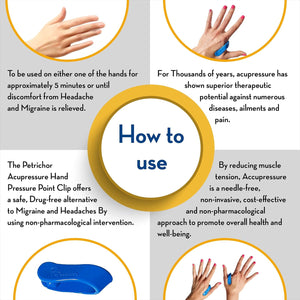 Petrichor – USA Made Acupressure Hand Pressure Point Clip, All Natural Headache Migraine Aid, Drug Free Tension Anxiety Relief, Stress Reduction, Pain Alleviation, 2 Pack Both Hands, 1 Size Fits All