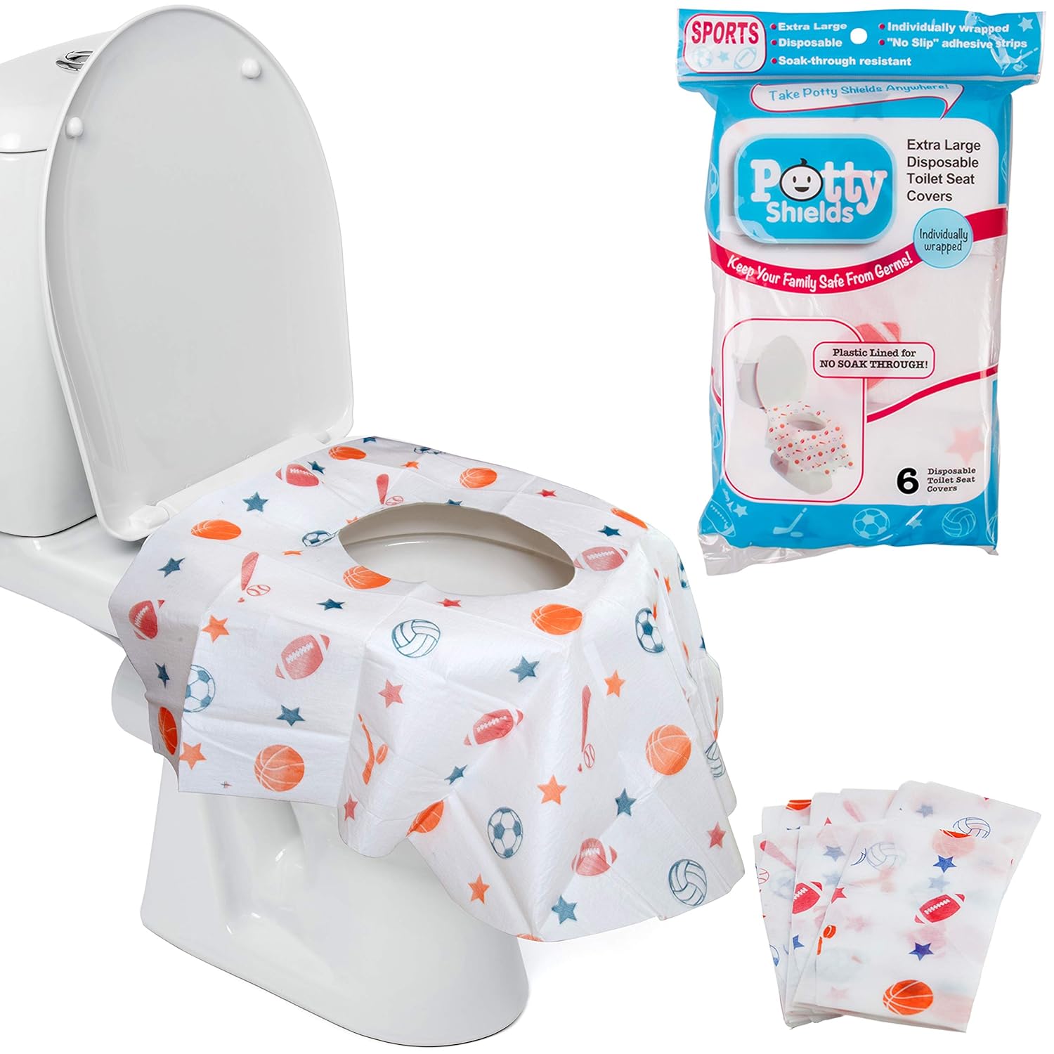 Buy now Toilet Seat Covers Disposable (12 Pack, Sports) - XL Waterproof Toilet Cover for Toddlers, Kids & Adults - Portable & Individually Wrapped for Travel, Potty Training & Public Restrooms 6 Pack Sports at indiglob india