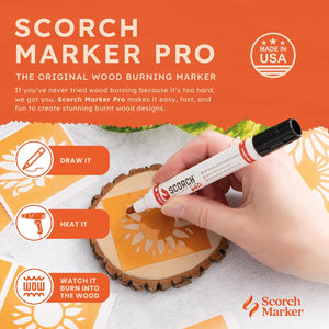 Scorch Marker - Wood Burning Marker, 2 in 1 Pyrography Kit for Adults, Woodburning Tool for Crafts, Stencils & Letters, DIY Pen Kit with Brush & Bullet Tips, Engraving Pen for Wood Burning Projects