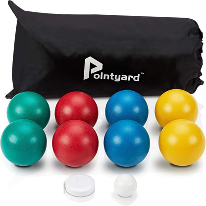 Pointyard 84mm Bocce Ball Set, Outdoor Games for Adults and Family, Backyard Ball Set with 8 PE Bocce Balls & 1 Pallino & Carry Bag & Measuring Tape for Teens Beginners