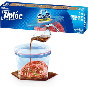 Ziploc Gallon Food Storage Freezer Bags, New Stay Open Design with Stand-Up Bottom, Easy to Fill, 14 Count