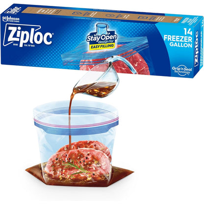 Ziploc Gallon Food Storage Freezer Bags, New Stay Open Design with Stand-Up Bottom, Easy to Fill, 14 Count