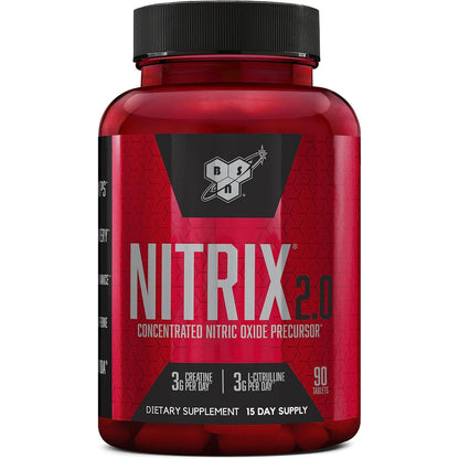 BSN NITRIX 2.0, Workout Supplement, Nitric Oxide Precursors, 3g Creatine, 3g L Citrulline, L-Citrulline, Supports Workout Performance, Pumps, Muscle Recovery and Endurance, 90 Tablets, 30 Servings