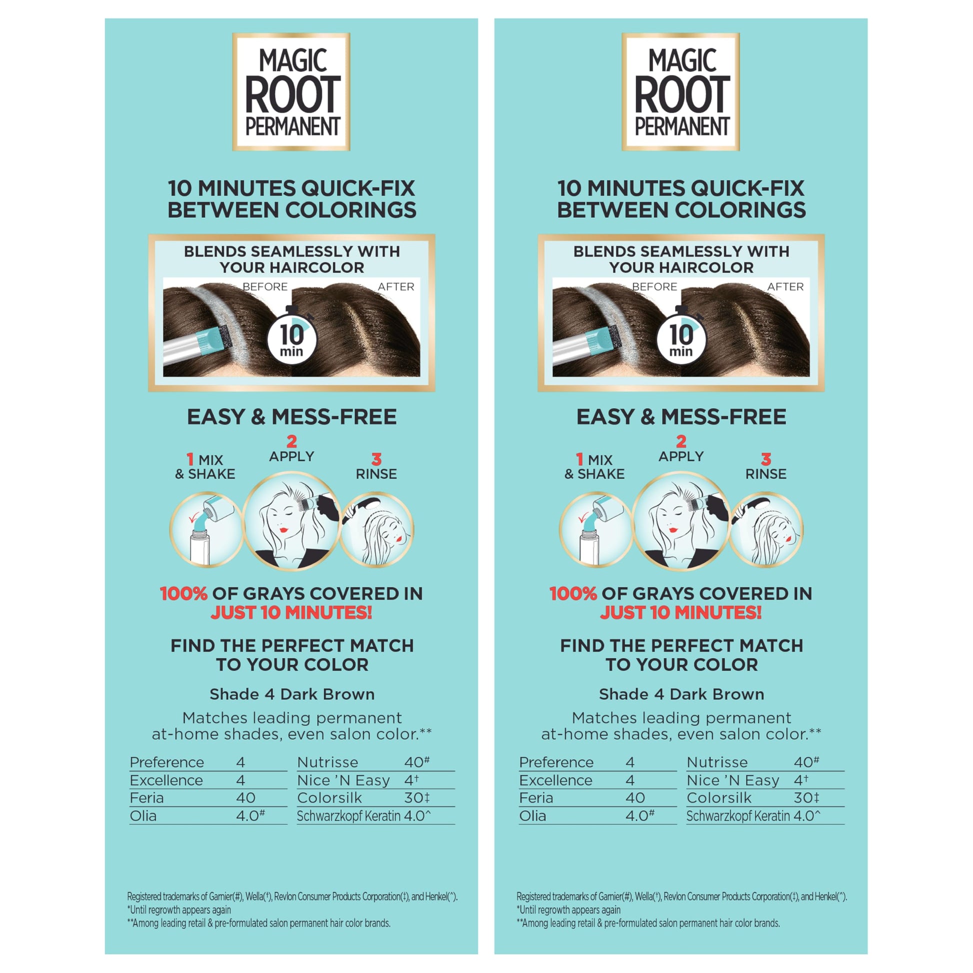 Buy now L'Oreal Paris Magic Root Rescue 10 Minute Root Hair Coloring Kit, Permanent Hair Color with Quick Precision Applicator, 100 percent Gray Coverage, 4 Dark Brown, 2 count at indiglob india
