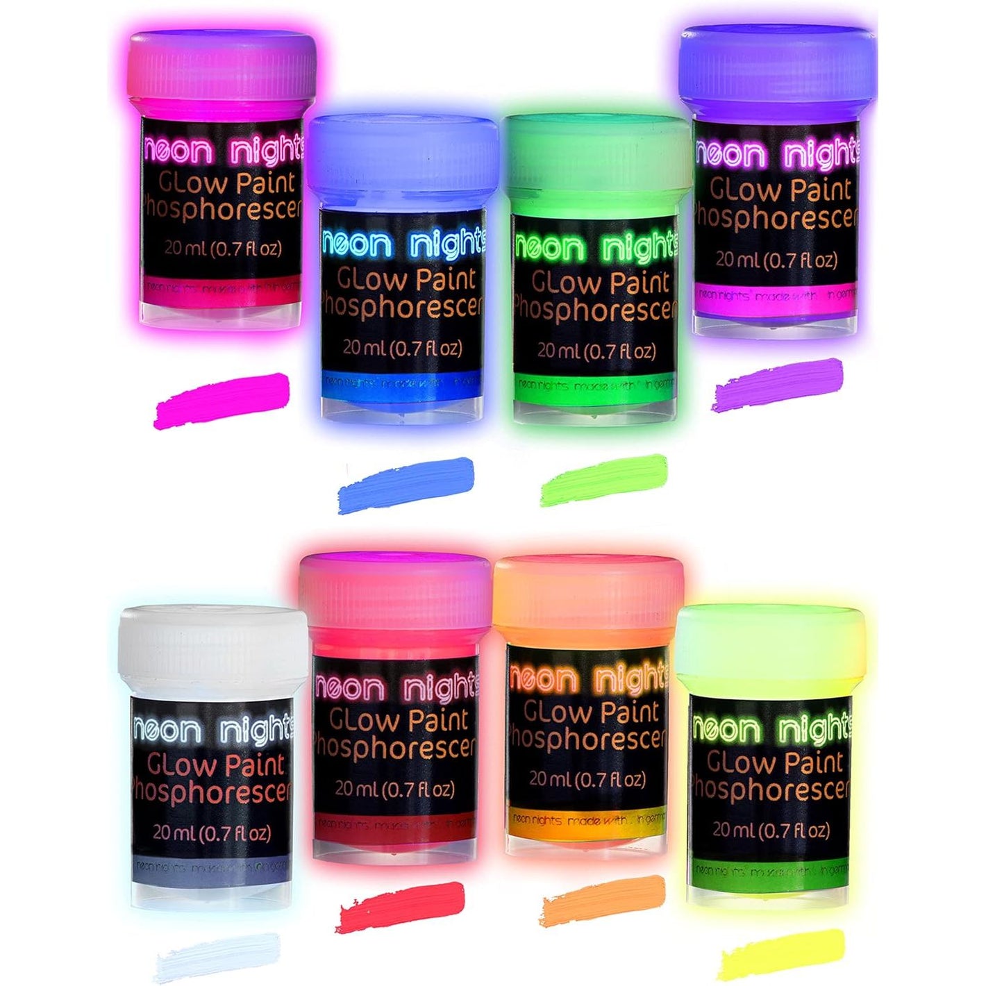 neon nights Glow in The Dark | Luminescent | Phosphorescent | Self-Luminous Paint - Set of 8