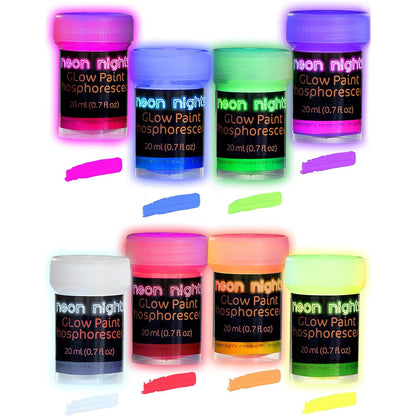 neon nights Glow in The Dark | Luminescent | Phosphorescent | Self-Luminous Paint - Set of 8