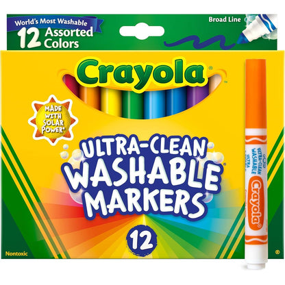 Crayola Broad Line Markers (12 Count), Washable Markers for Kids, Assorted, Back to School Essentials, Teacher Classrooms Must Have, School Supplies, 3+