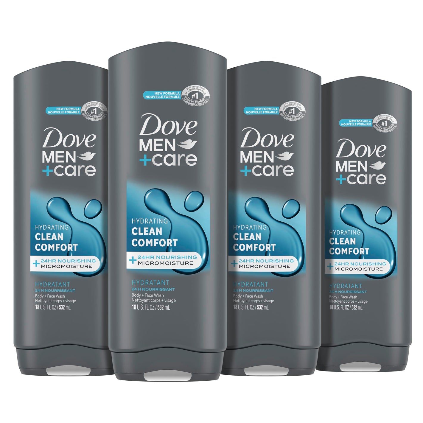 Buy now DOVE MEN + CARE Body and Face Wash Clean Comfort 4 Count for Healthier and Stronger Skin Effectively Washes Away Bacteria While Nourishing Your Skin, 18 oz at indiglob india