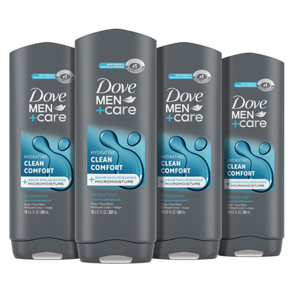 Buy now DOVE MEN + CARE Body and Face Wash Clean Comfort 4 Count for Healthier and Stronger Skin Effectively Washes Away Bacteria While Nourishing Your Skin, 18 oz at indiglob india