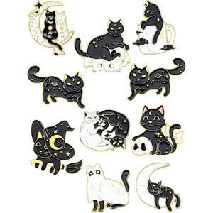 10 Pieces Cat Pins Cute Brooch Pin Set Kawaii Backpack Pin Black Cat Book Brooch Gothic Aesthetic Buttons for Backpacks Clothing Bags Lapel Jackets for Women Men DIY Presents - My Store