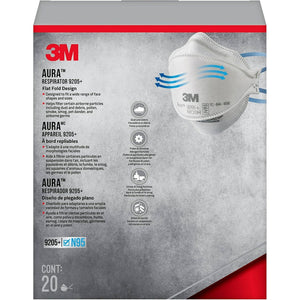 3M Aura Particulate N95 Respirator 9205+, Flat Fold Lightweight Design, Non-Valved, 20 Count (Pack of 1)
