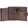 POKOFO Large RFID Genuine Leather Card Holder Trifold Wallet Snap Closure 3 ID Windows for men - Chocolate