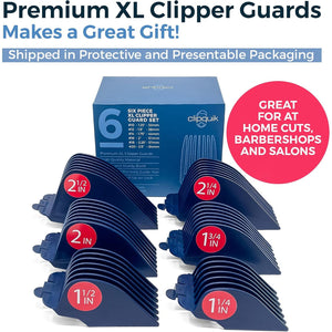 Premium XL Clipper Guards for Most Wahl Clippers, Extra Long and Sturdy #20 18 16 14 12 10 (2.5 inch, 2.25", 2", 1.75", 1.5", 1.25") Large Clipper Guide Comb Set