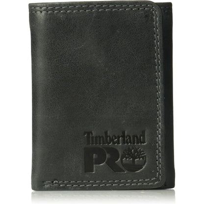 Timberland PRO Men's Leather Trifold Wallet with ID Window, Black/Bullard, One Size