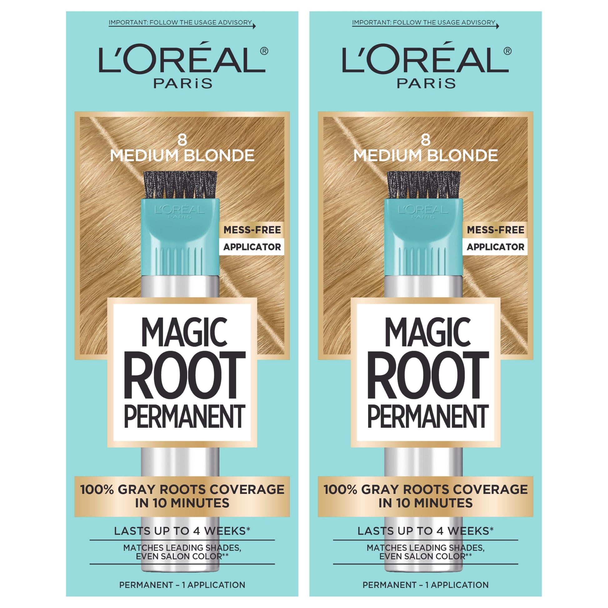 Buy now L'Oreal Paris Magic Root Rescue 10 Minute Root Hair Coloring Kit, Permanent Hair Color with Quick Precision Applicator, 100 percent Gray Coverage, 4 Dark Brown, 2 count 8 Medium Blonde 1 Count (Pack of 2) at indiglob india