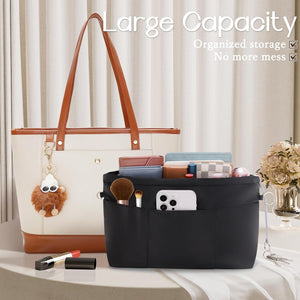 HyFanStr Purse Organizer Insert with Zipped Top for Tote Bag, Handbag Shaper with 13 Pockets