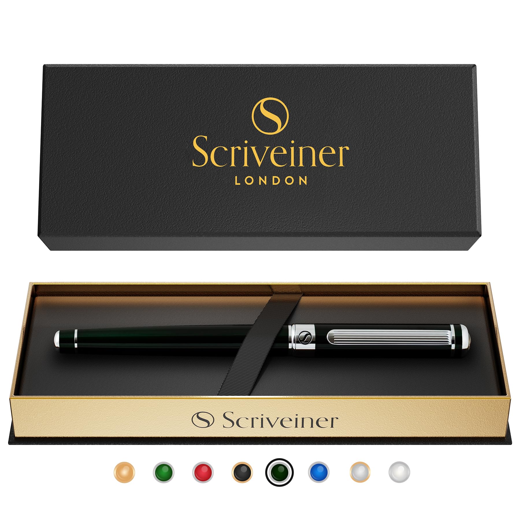 Buy now Scriveiner Black Lacquer Rollerball Pen - Stunning Luxury Pen, Real Gold Plating, Schmidt Ink Refill, Best Roller Ball Gift Set for Men & Women, Professional, Executive Office, Nice Pens at indiglob india