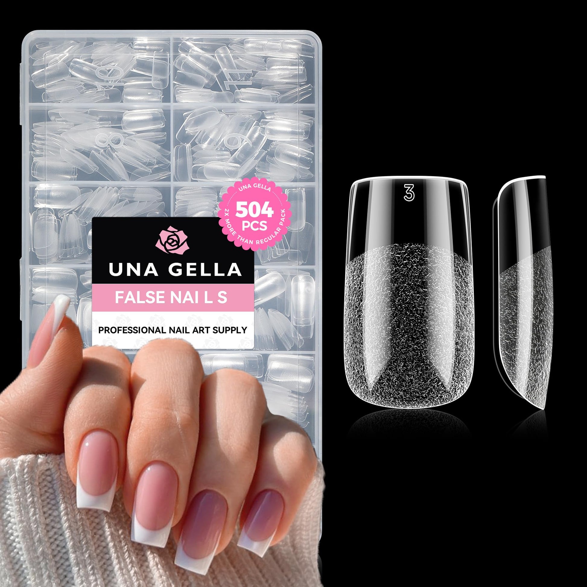 Buy now UNA GELLA Almond Gel Nail Tips, 504PCS Pre Etched Clear Fake Nails Tips Medium Almond Shape - 12 Sizes Full Cover Soft Acrylic Press On Nail Extensions No C Curve Gift for Diy at Home Short Square at indiglob india