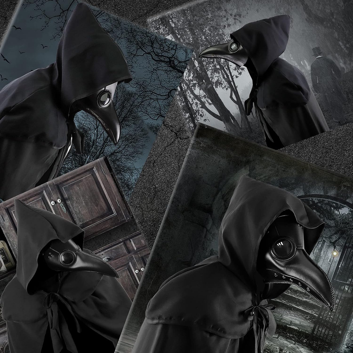 Buy now Halloween Plague Doctor Mask Plague Doctor Costume Obito Mask Steampunk Halloween Mask Horror Scary Halloween Mask Costume Props for Party Prom Halloween Gifts Set（3-pc Set） (Black), 12 inches at indiglob india