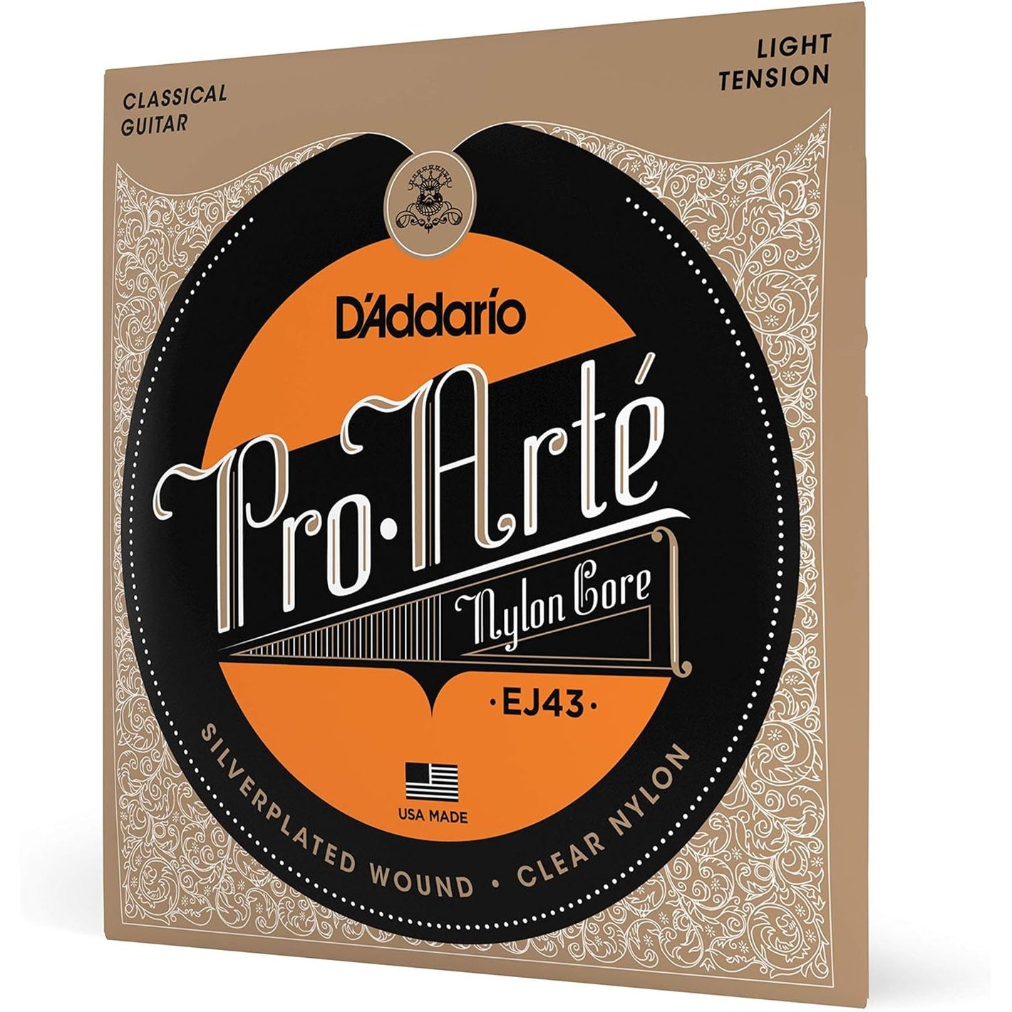 D'Addario Pro Arté Nylon Classical Guitar Strings, EJ43, Light Tension, 6-String Set, Pack of 1