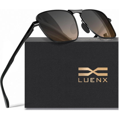 LUENX Rectangular Polarized Aviator Sunglasses for Men Retro Pilot Shades Driving UV400 Protection